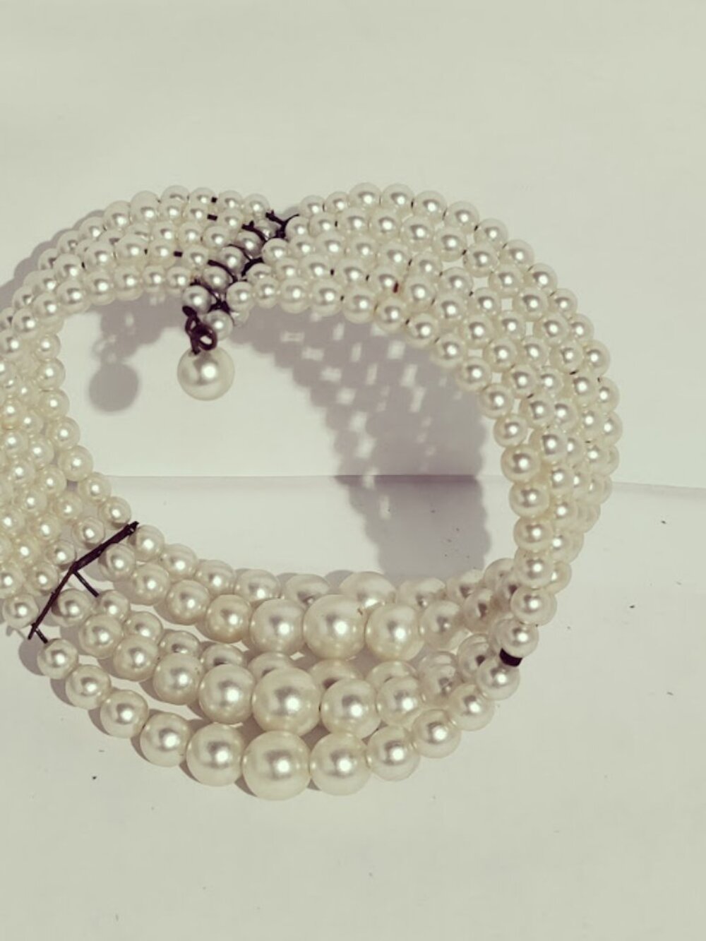 White Faux Pearl Memory Wire Coil Bracelet